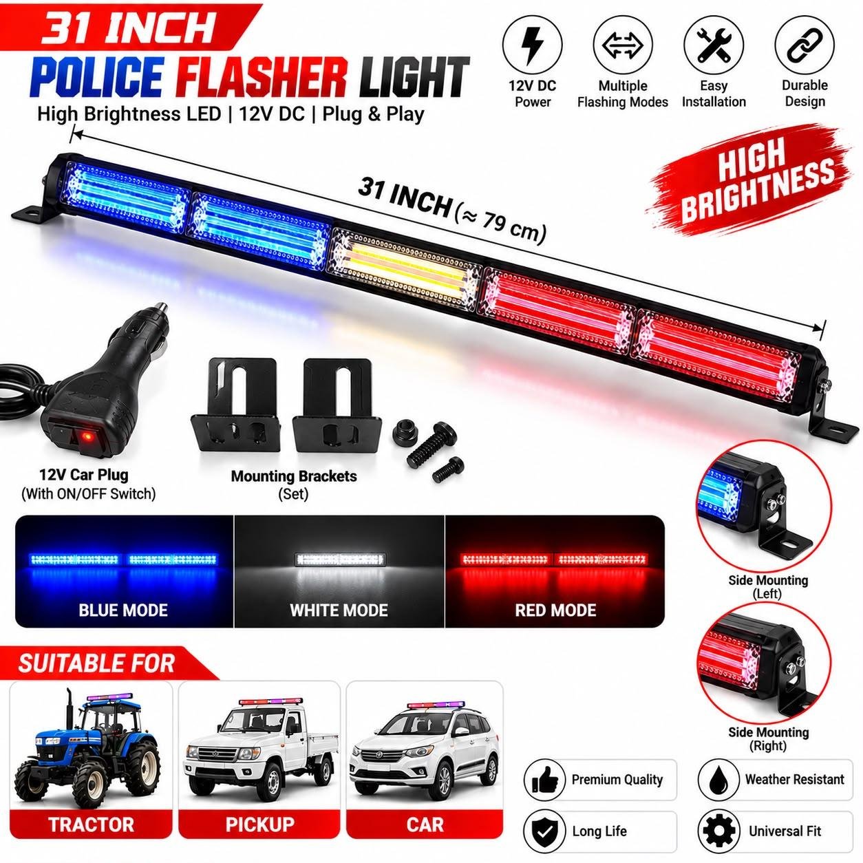31 Inch 5-Block Police Flasher Warning Light